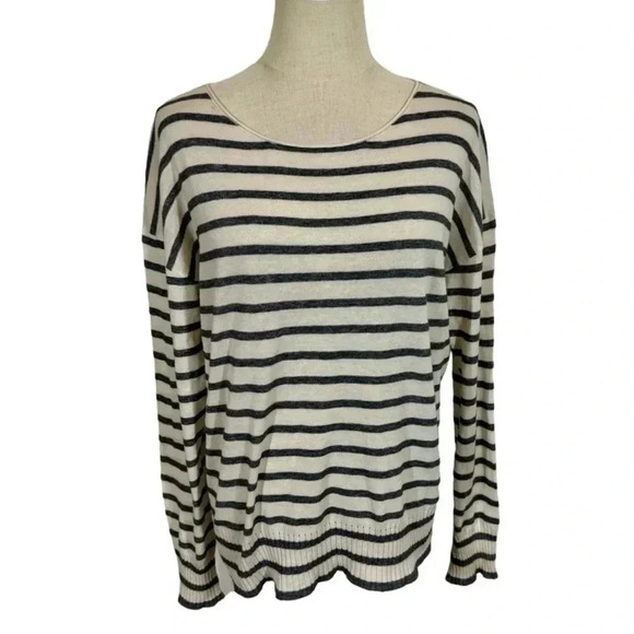 Nili Lotan 18-8 Striped Cotton Drop Shoulder Sweater Gray - Picture 1 of 8